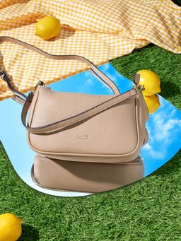 Inc.5 - Women Khaki Leather Textured Sling Bag