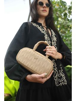 Inc.5 - Women Beige Solid Quilted Structured Mini Sling Bag