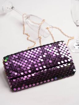 Inc.5 - Women Purple Dual Toned Embellished Fold Over Clutch