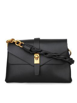 Inc.5 - Women Black Solid Structured Sling Bag with Twist Lock Detail