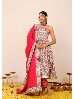 Kaori By Shreya - Floral Multi-Color Anarkali Suit with Pant & Dupatta (Set of 3)