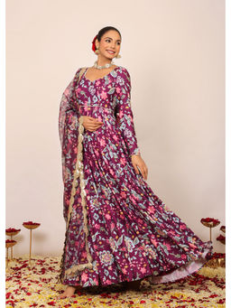 Kaori By Shreya - Purple Floral Anarkali Kurta with Dupatta (Set of 2)