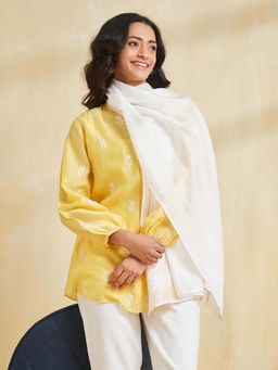 Fabindia - White Cotton Silk Blend Chikankari Stole