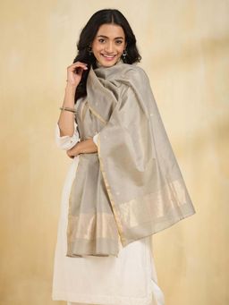 Fabindia - Grey Cotton Silk Blend Banarsi Stole