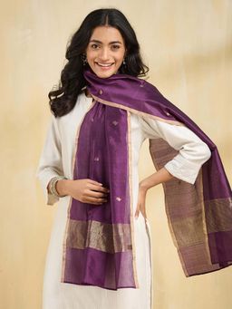 Fabindia - Purple Cotton Silk Blend Banarsi Stole
