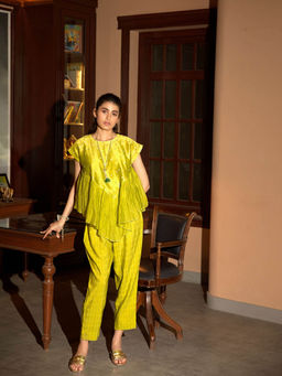 DEEPTHEE - Neon Green Short Top & Pant Co-Ord (Set of 2)