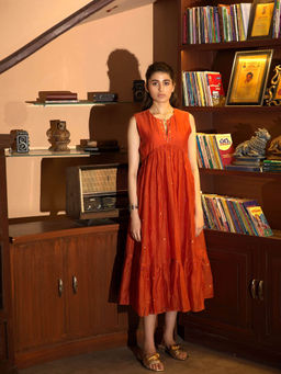 DEEPTHEE - Orange Embroidered Midi Dress