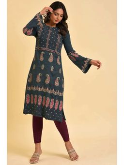 W - Blue Paisley Winter Kurta