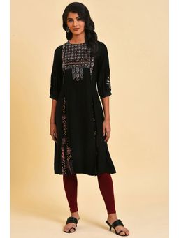 W - Black Embroidered Kurta