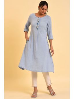 W - Blue Solid Kurta