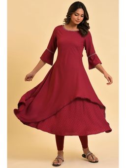 W - Maroon Solid Kurta