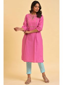 W - Pink Embroidered Kurta