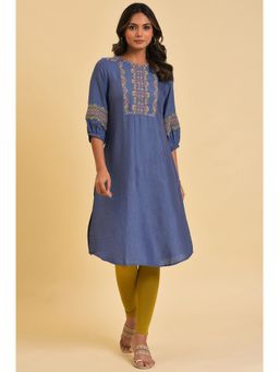 W - Blue Embroidered Kurta