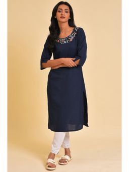 W - Blue Embroidered Kurta