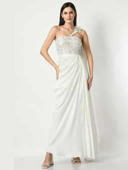 Sunanta Madaan - Galena White Chiffon Gown Saree for Women By Sunanta Madaan