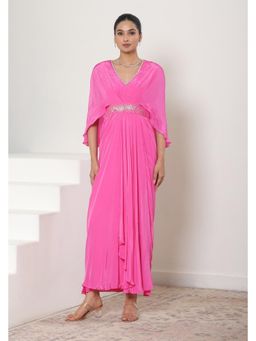 Sunanta Madaan - Pink Crepe V-Neck Kaftan Dress