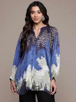 Ritu Kumar - Blue Abstract Print Full Sleeve Top