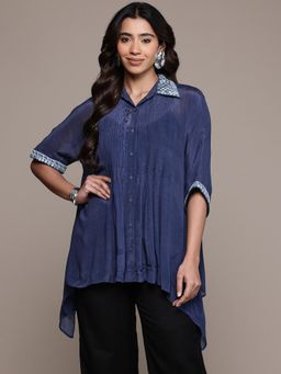Ritu Kumar - Blue Achara Solid Top with Camisole