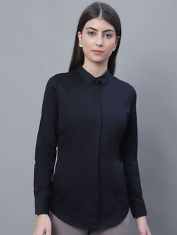 Cantabil - Women's Black Solid Spread Collar Formal Shirt