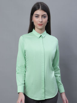 Cantabil - Women's Green Solid Spread Collar Formal Shirt