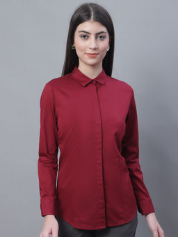 Cantabil - Women's Maroon Solid Spread Collar Formal Shirt