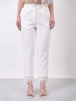 Attic Salt - White Straight Fit Ostrich Fur Pants