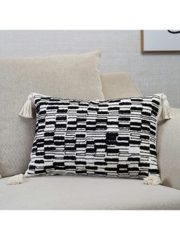 HomeTown - Ebony Brick Pattern Crewel Embroidered Cushion Cover 35 x 50 Cm in Black Colour