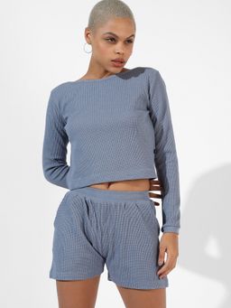 PINACOLADA - Women Solid Blue Regular Fit Co-Ords Set