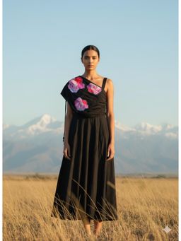 KALALOOM - Women Black Floral Drawstring Dress