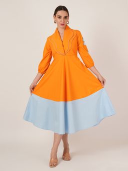 KALALOOM - Women Orange Colorblock Dress