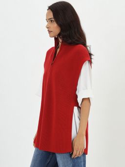 Femmella - Deep Red Half Zipper Sweater