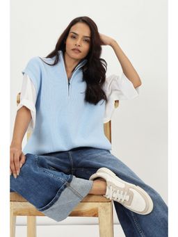 Femmella - Light Blue Half Zipper Sweater