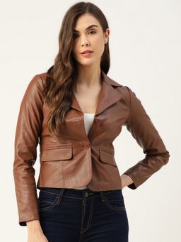 Leather Retail - Faux Leather Jacket Casual Brown Coat