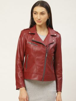 Leather Retail - Women Regular Maroon Jacket