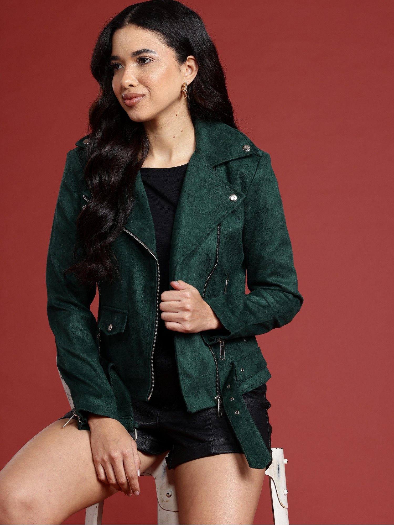 leather retail Green Notched Lapel Jacket-picture-37