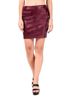 Leather Retail - Maroon Suede Leather Mini Skirt