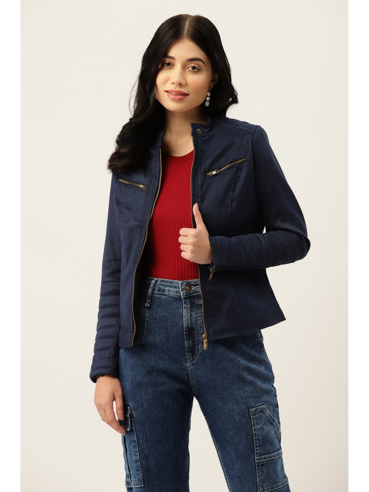 leather retail Blue Mandarin Neck Jacket-picture-28