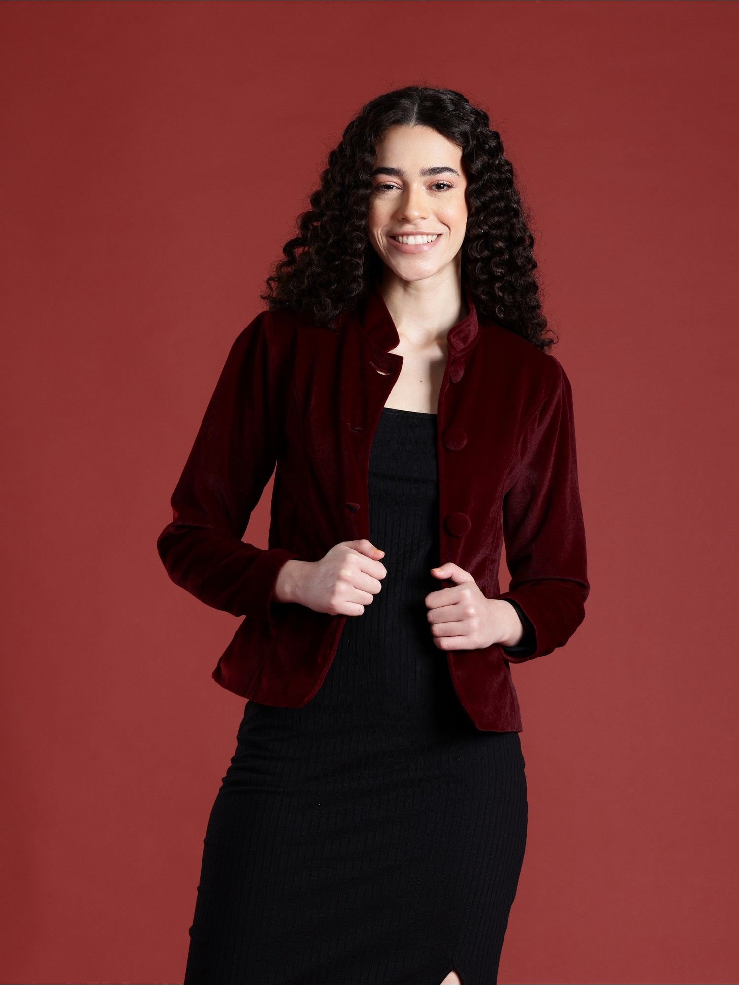 leather retail Women Mandarin Neck Maroon Regular Jacket-picture-14