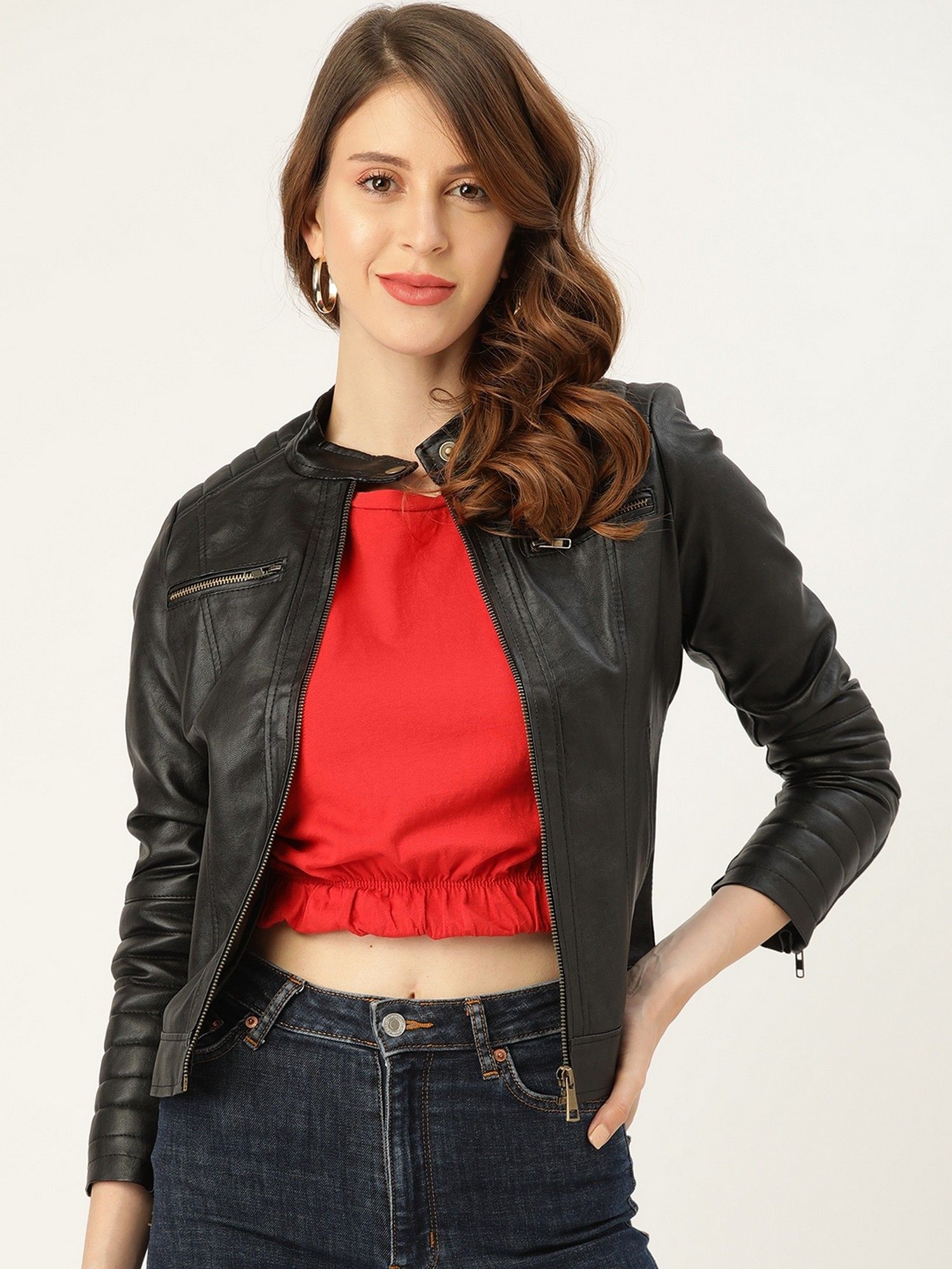 leather retail Mandarin Neck Black Jacket-picture-13