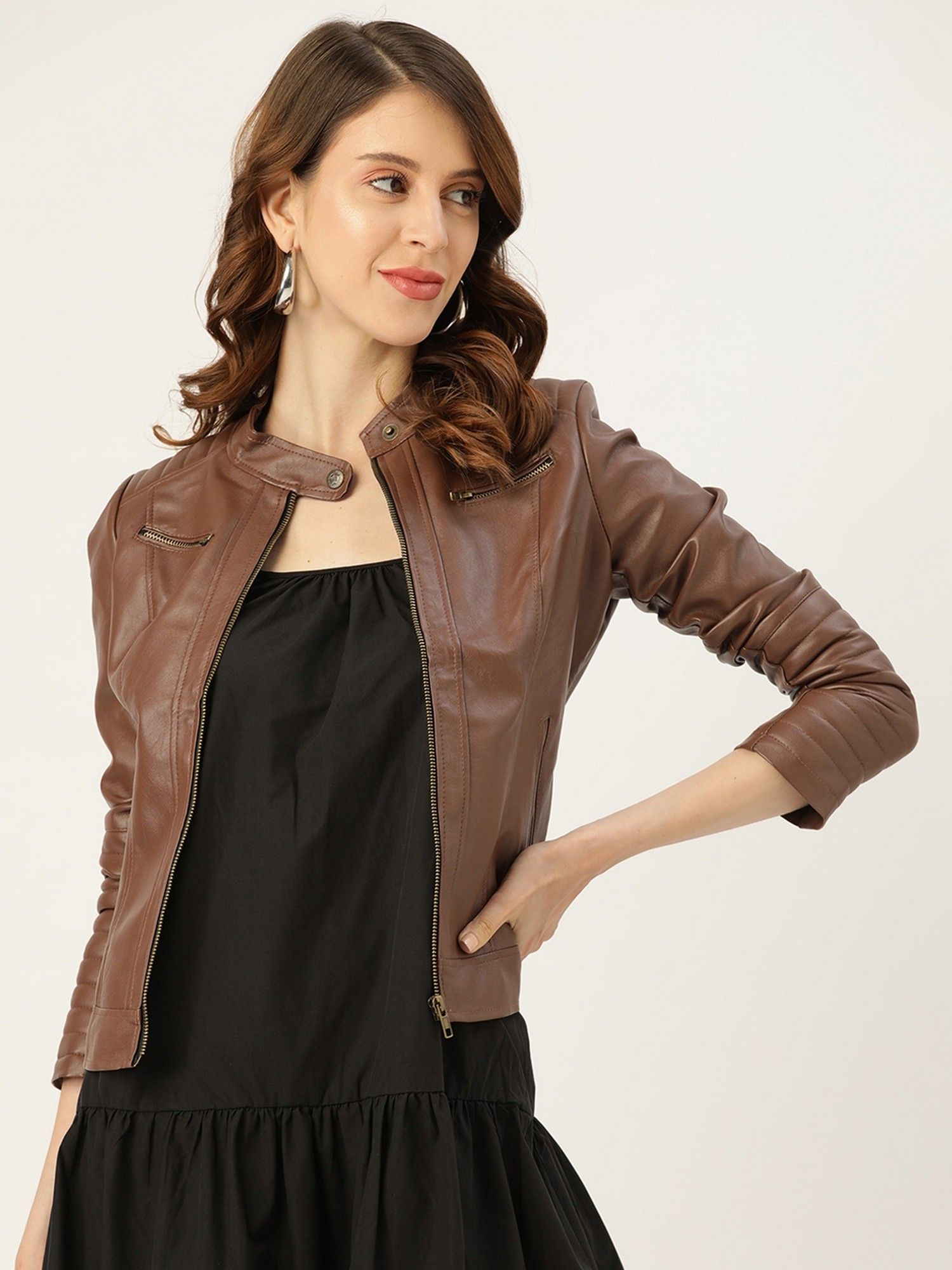 leather retail Brown Mandarin Neck Jacket-picture-21