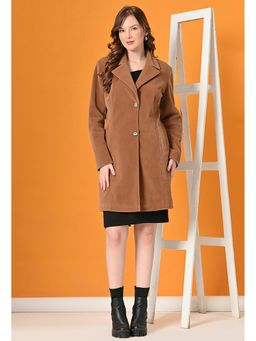 TBOJ - Tan Solid Notched Lapel Winter Coat