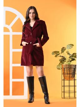 TBOJ - Maroon Notched Lapel Longline Winter Coat