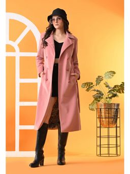 TBOJ - Pink Solid Notched Lapel Longline Winter Coat