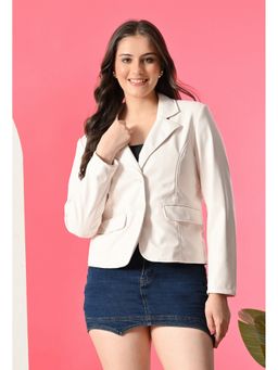 TBOJ - Women Solid Crop White Leather Jacket