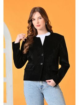 TBOJ - Black Women Solid Tailored Crop Jacket