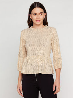 Zink London - Womens Beige Embellished Top