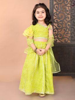 Superminis - Girls Green Pure Cotton Printed Lehenga with Choli and Dupatta
