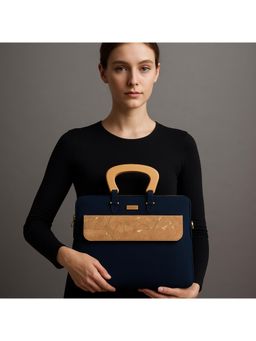 FOReT - Luma Star Canvas And Cork Laptop Folio Bag In Navy Blue And Gold Flecks