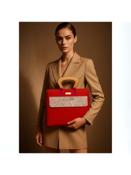 FOReT - Luma Star Canvas And Cork Laptop Folio Bag In Red And Gold Flecks