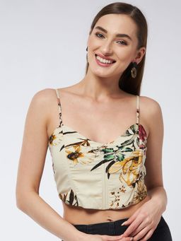 Magre - Beige Rayon Print Bustier Top